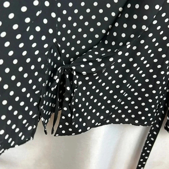 ADRIANNA PAPELL wrap sheer chiffon polka dot B&W blazer,cover jacket,blouse.EC - Picture 13 of 16